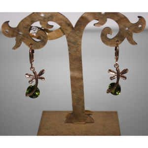 14 Kt Gold Filled Dragonfly Green Topaz Stone Earrings Women's Jewelry New